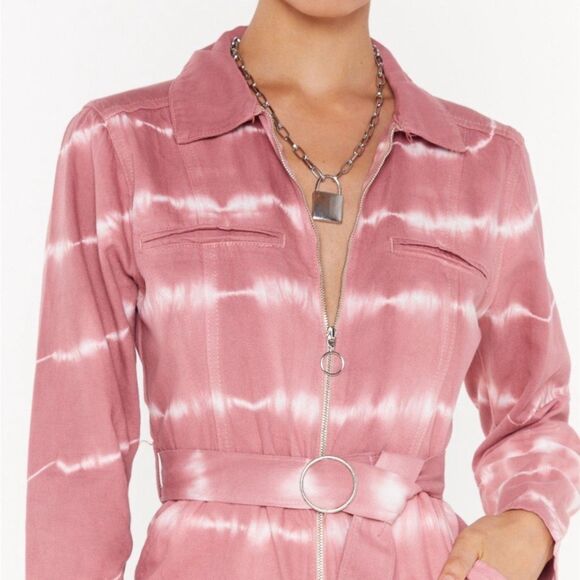 Nasty Gal‎ Good Vibes Only Denim Tie Dye Boilersuit Sz 4 - Picture 2 of 9